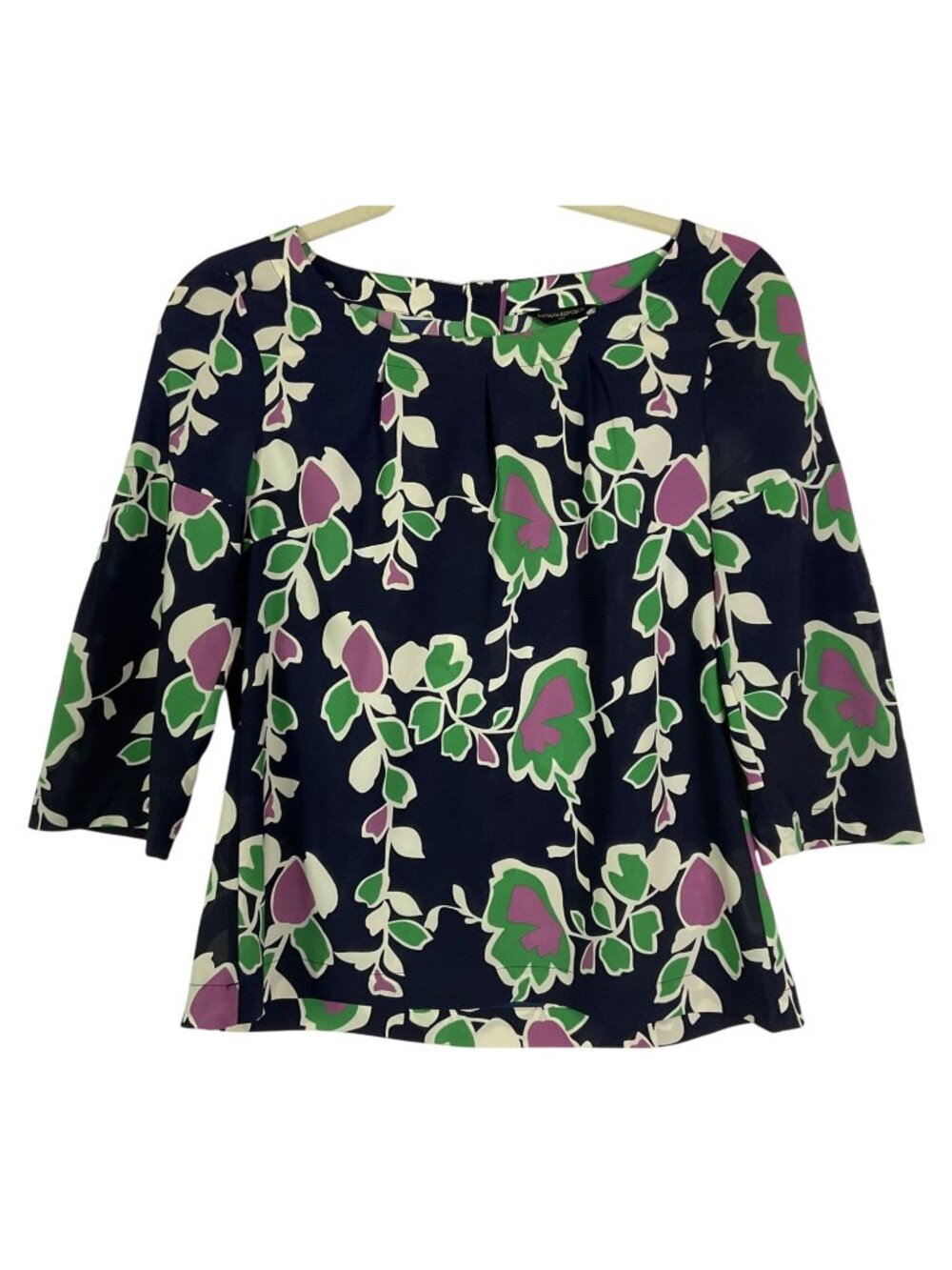 Banana Republic Floral Print Navy 3/4 Sleeve Blouse XS 100% Polyester